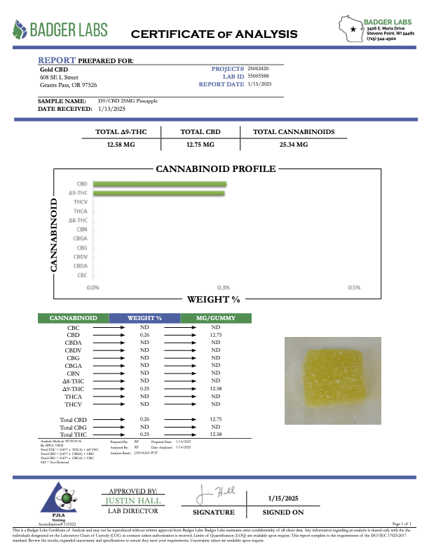 D9/CBD HEMP GUMMY 25MG - 25 COUNT